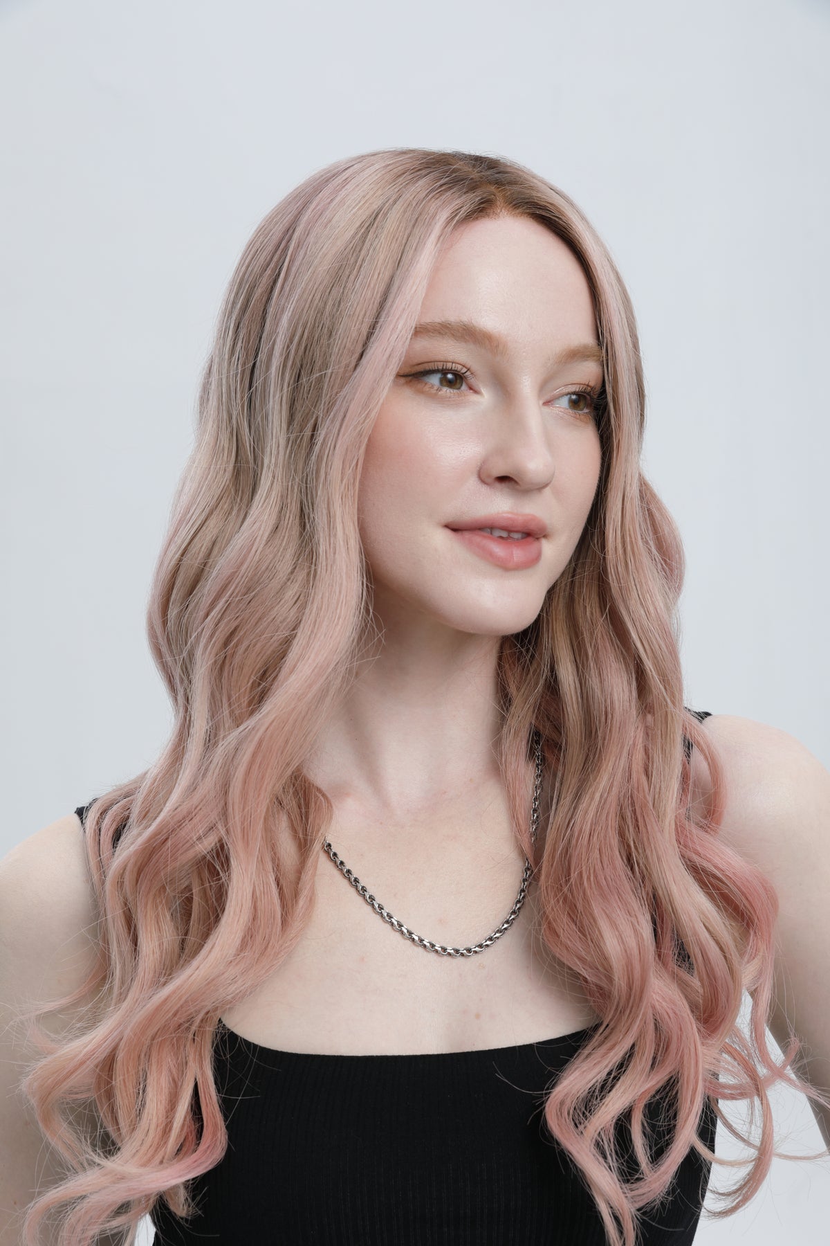 Syren | Smoky Pink with Pinksh Dark Blonde Balayage and Dark Brown Roots