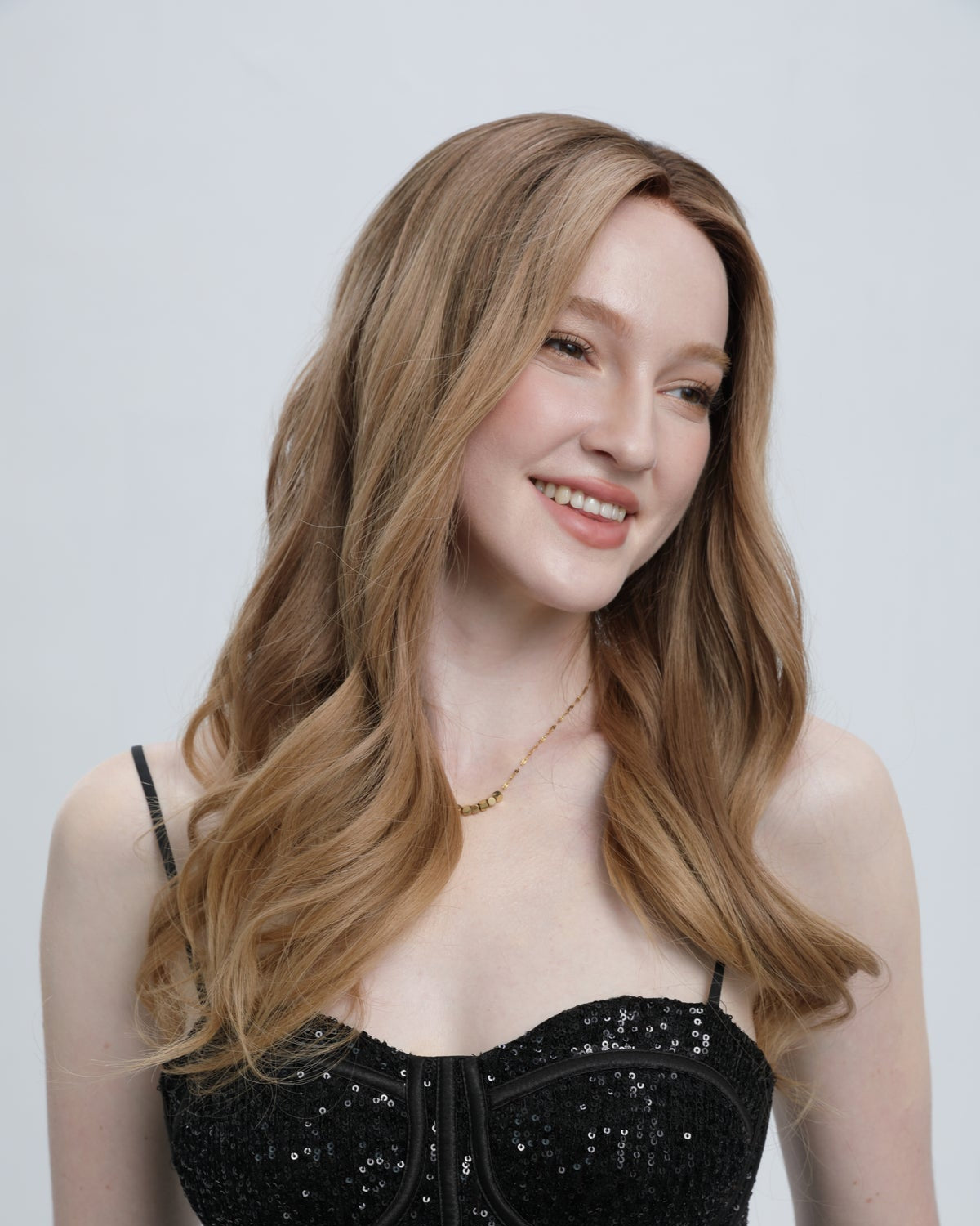 Nector | Medium Brown with Dark Warm Tone Blonde Balayage and Face-framing Highlights