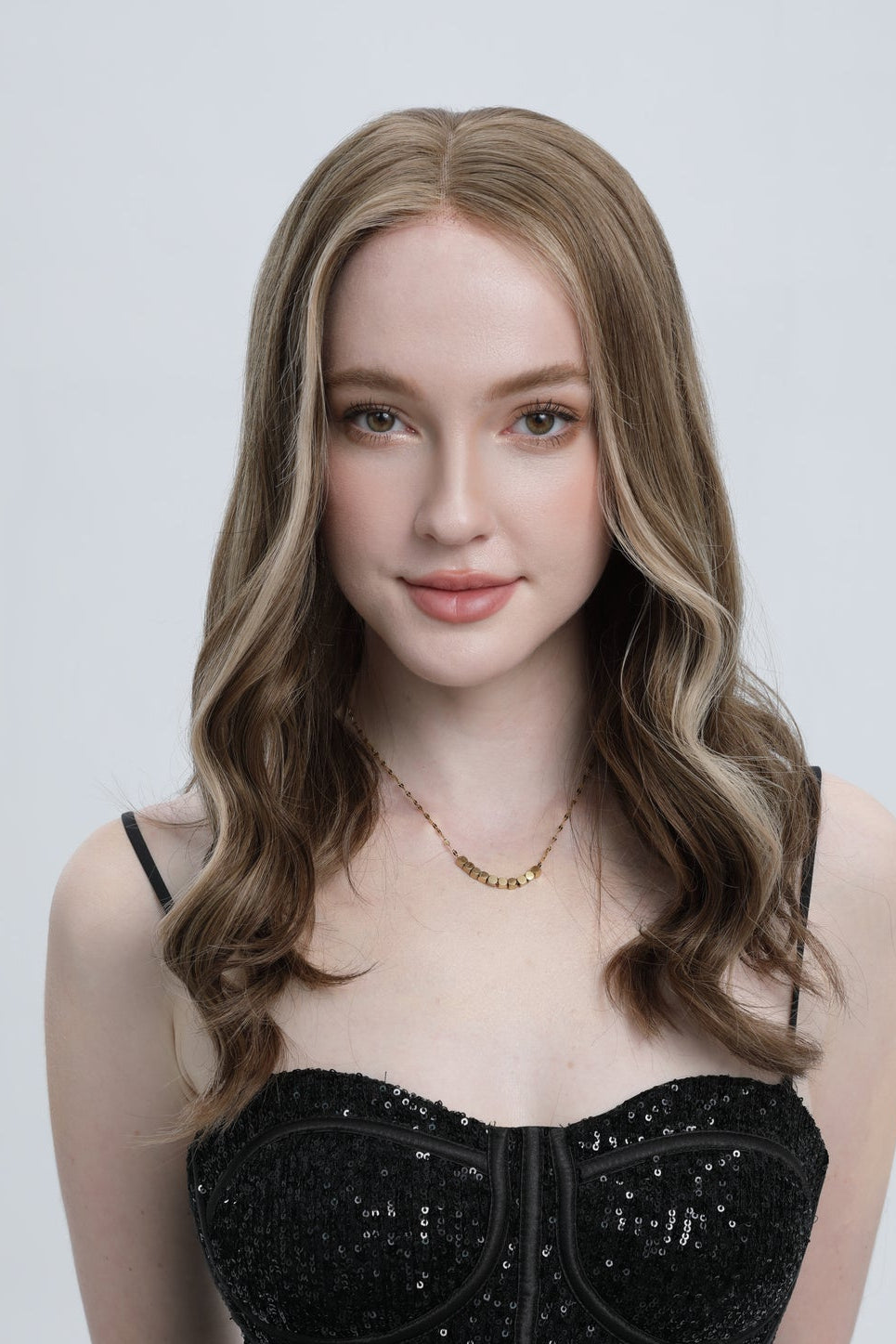 Twilight Umber | Medium to Light Beige Brown with Pale Blonde Balayage with Face-framing Highlights