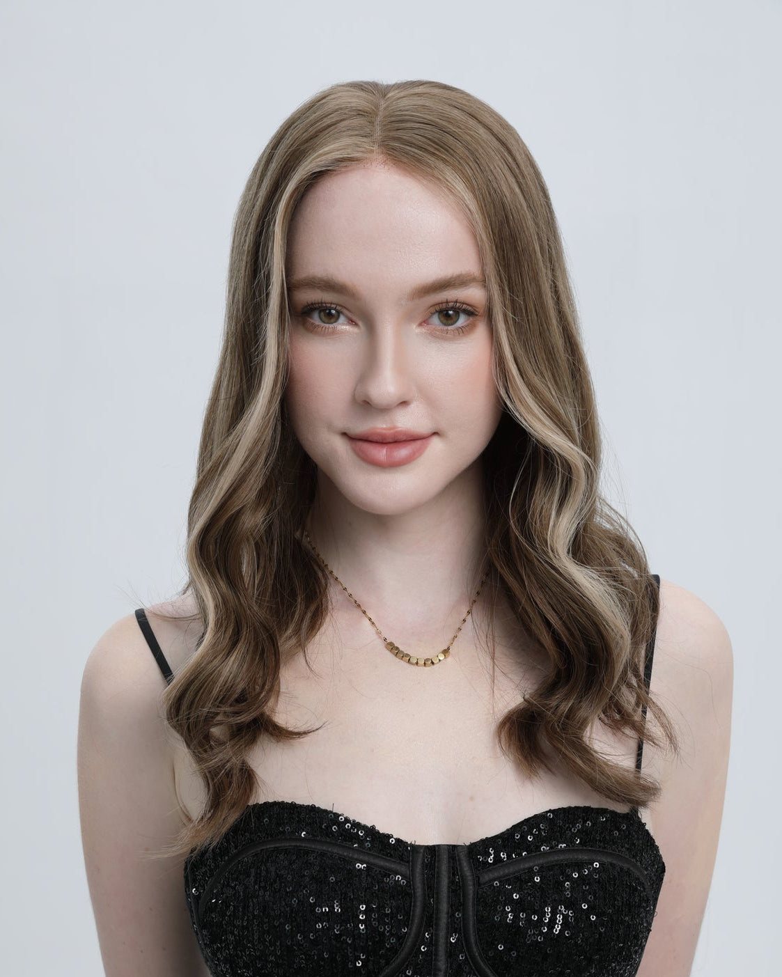 Twilight Umber | Medium to Light Beige Brown with Pale Blonde Balayage with Face-framing Highlights