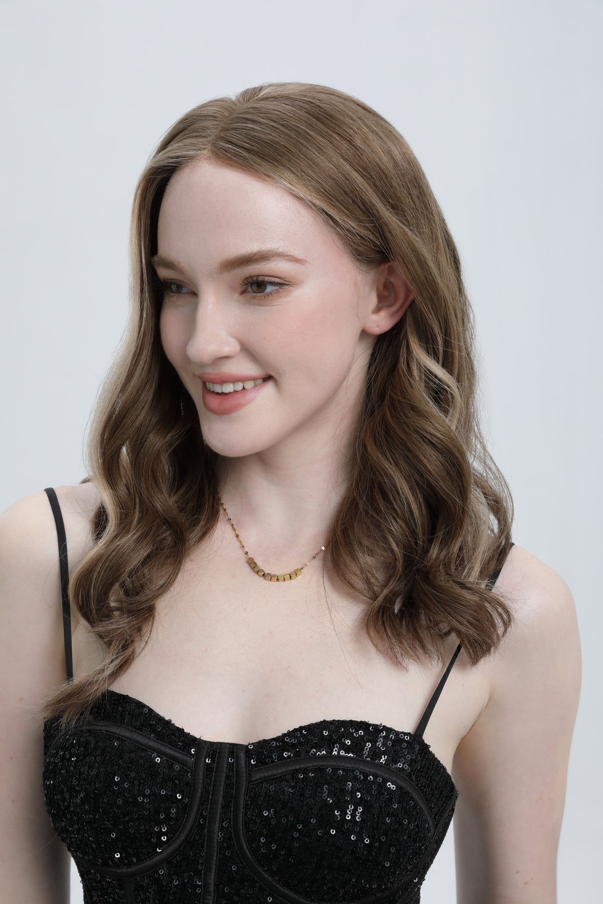 Twilight Umber | Medium to Light Beige Brown with Pale Blonde Balayage with Face-framing Highlights