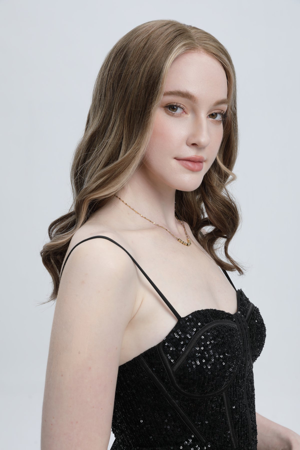 Twilight Umber | Medium to Light Beige Brown with Pale Blonde Balayage with Face-framing Highlights