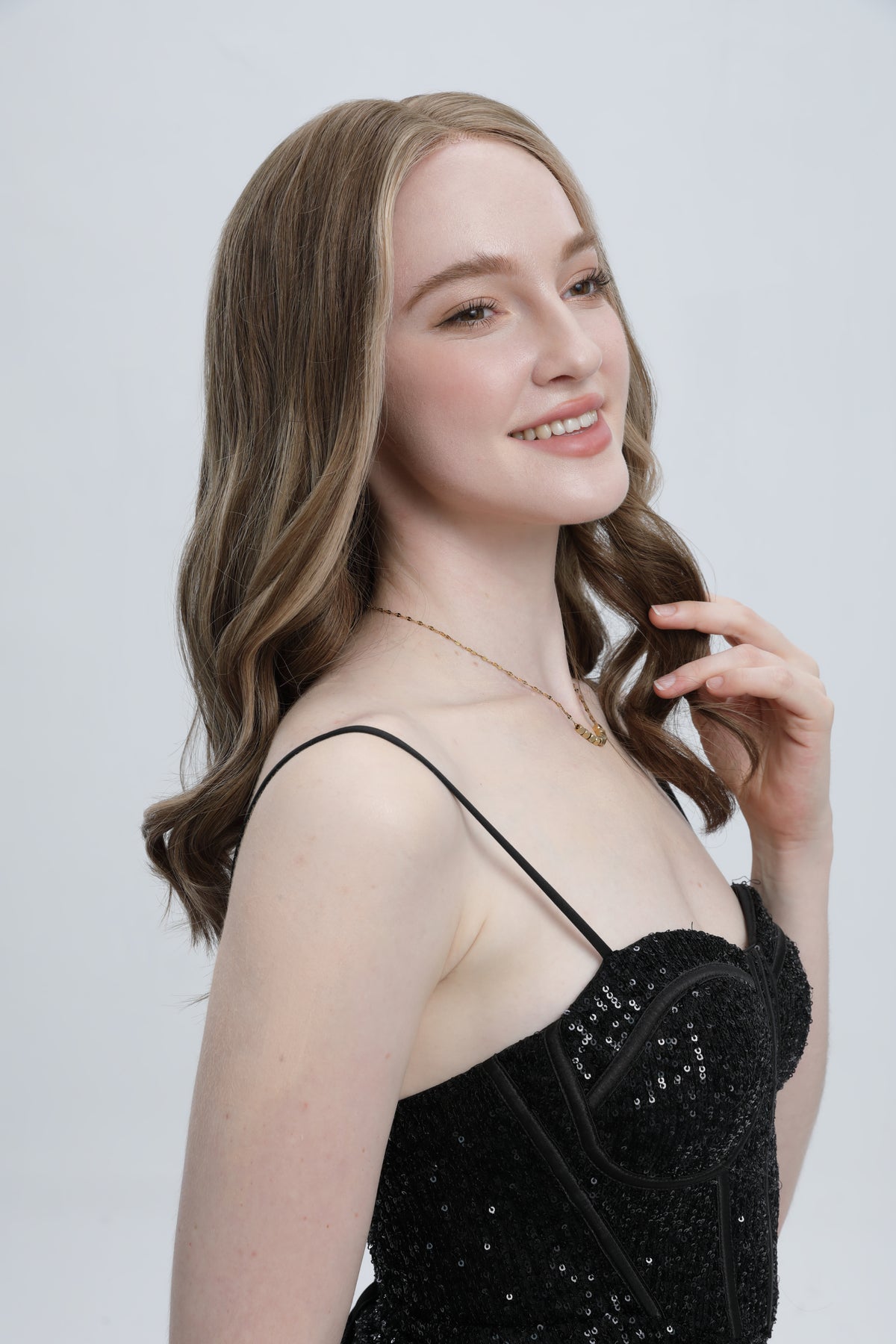 Twilight Umber | Medium to Light Beige Brown with Pale Blonde Balayage with Face-framing Highlights
