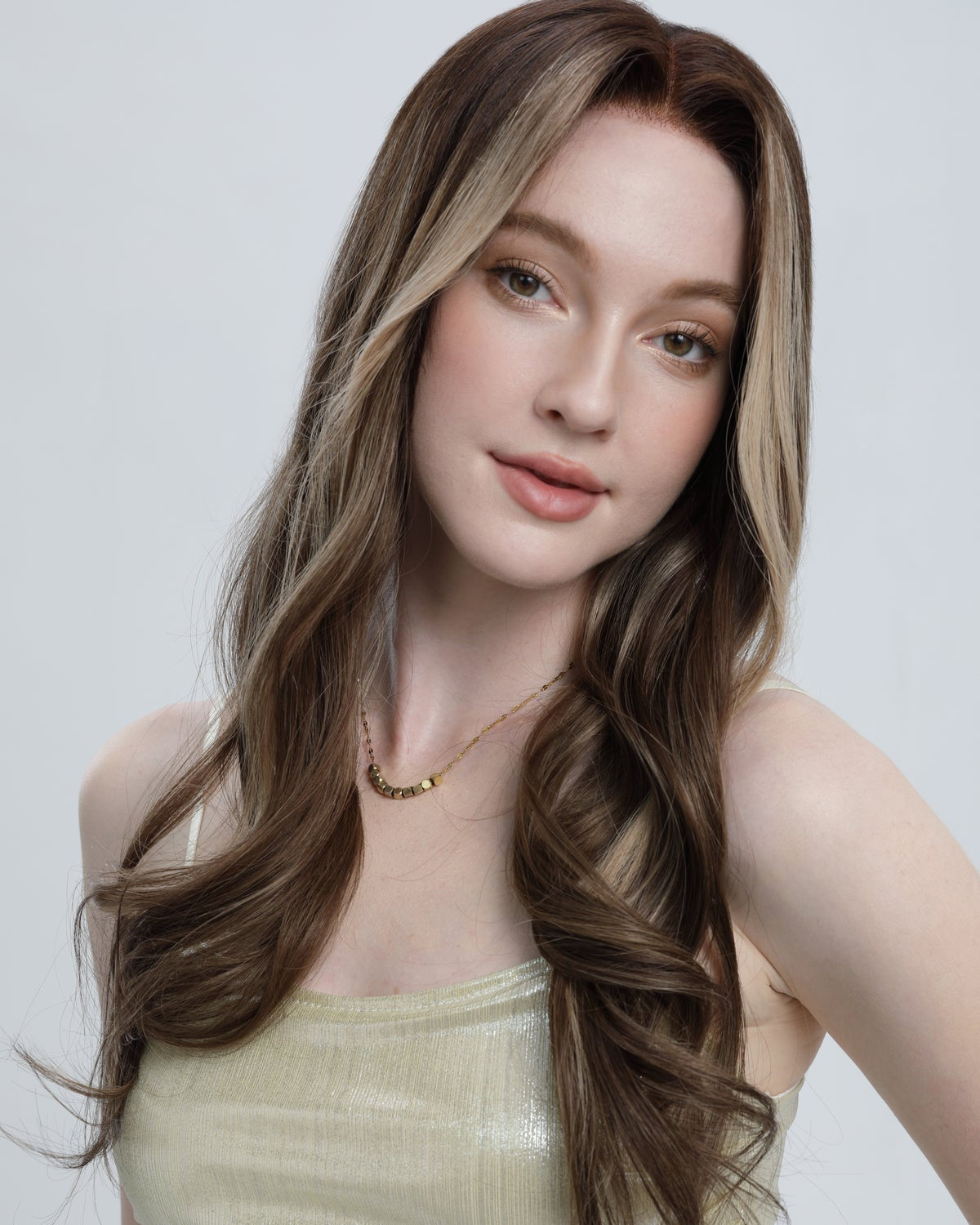 Cindered Mocha | Dark Brown With Light Beige Brown Balayage and Face-framing Highlights