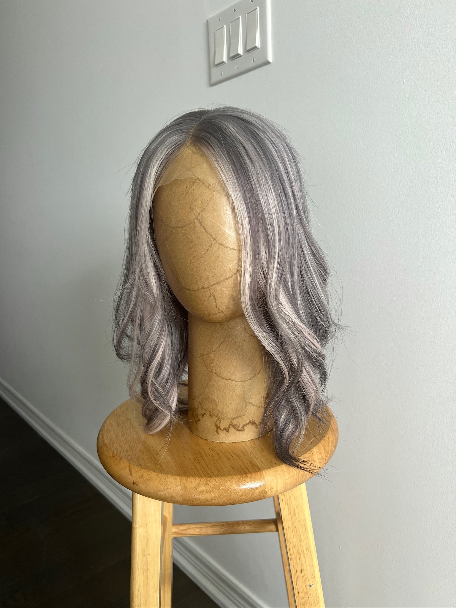 Ashen Frost | Medium Grey Salt and Pepper with White Face-framing Highlights