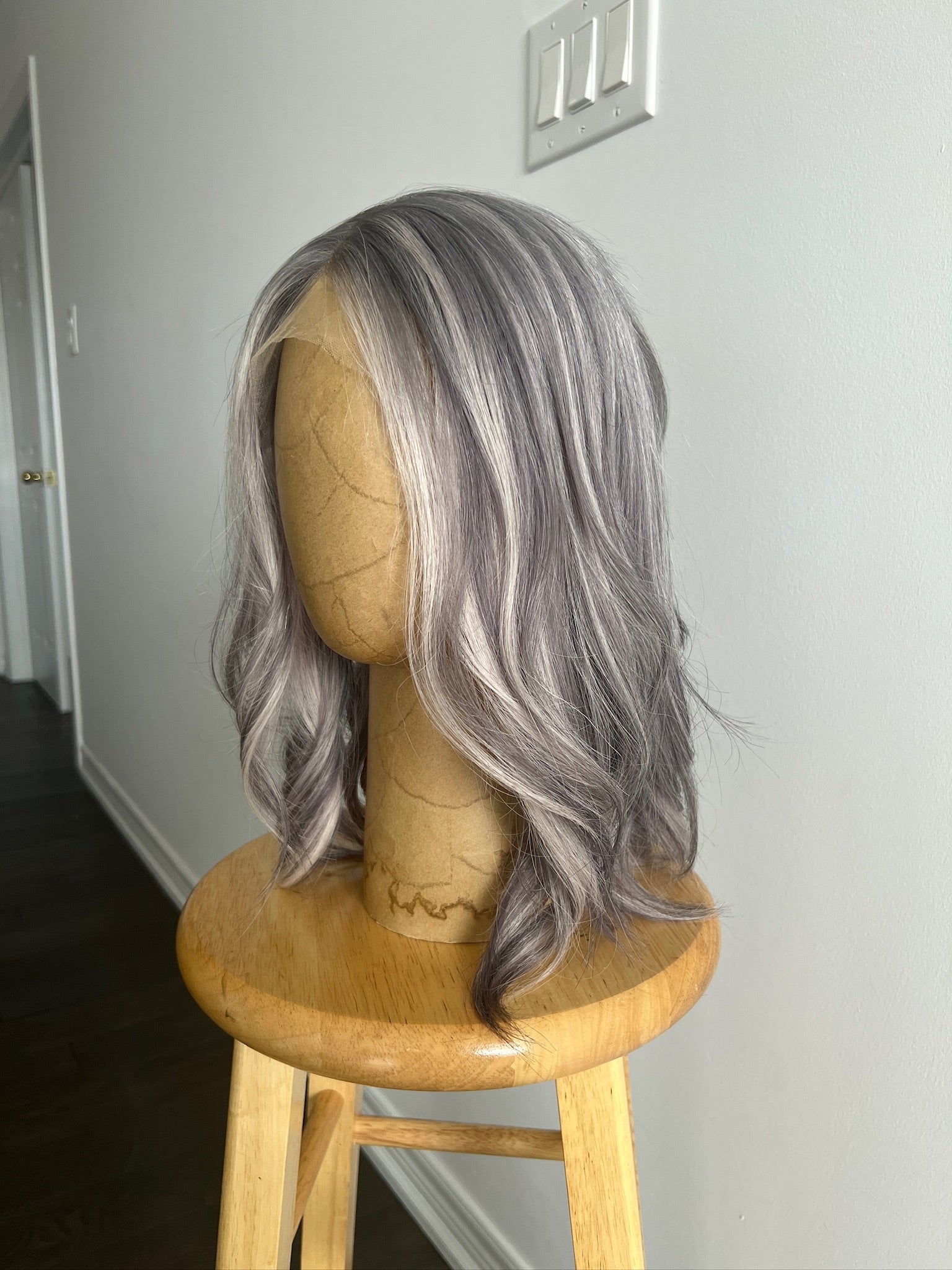 Ashen Frost | Medium Grey Salt and Pepper with White Face-framing Highlights