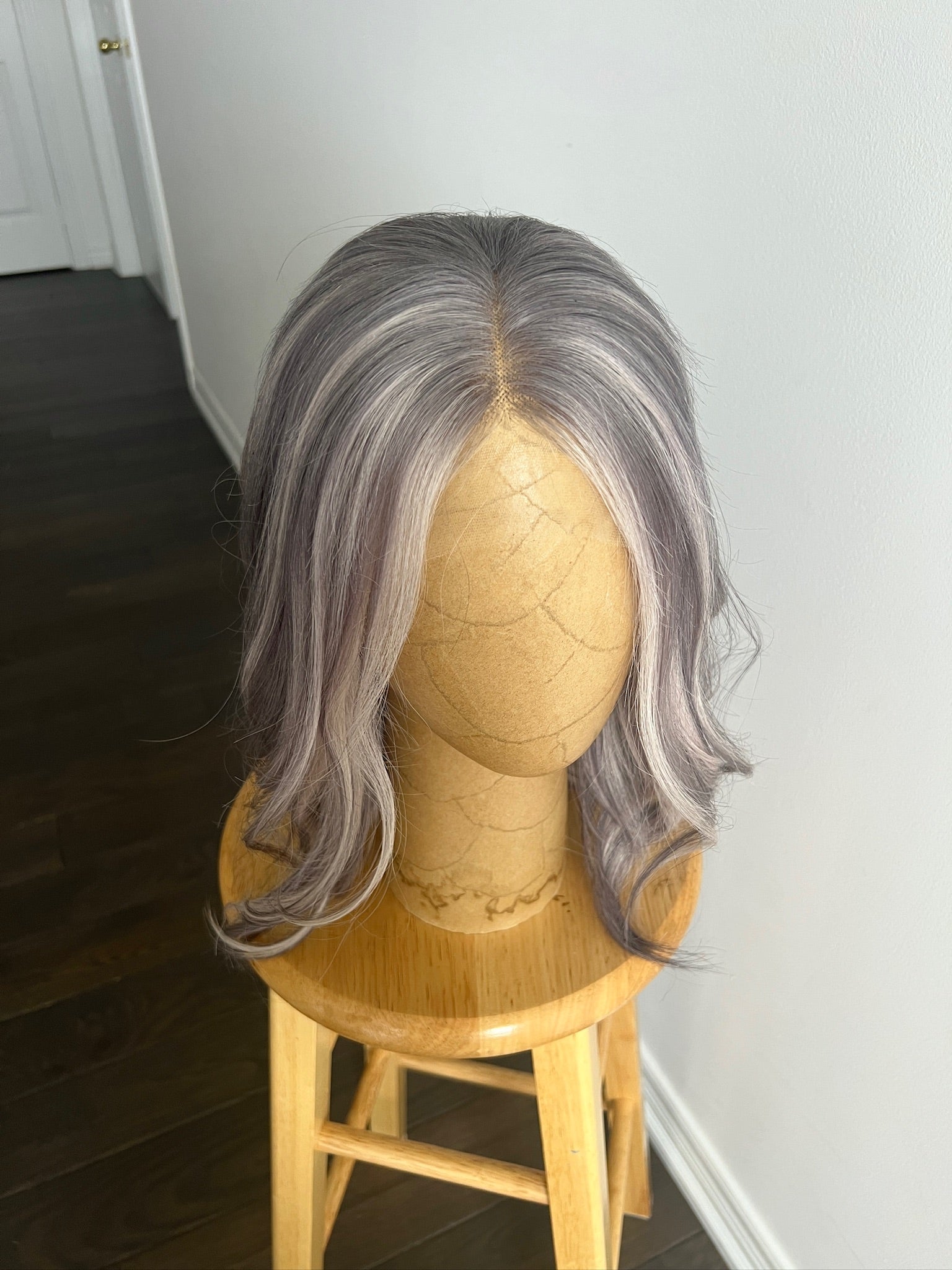 Ashen Frost | Medium Grey Salt and Pepper with White Face-framing Highlights