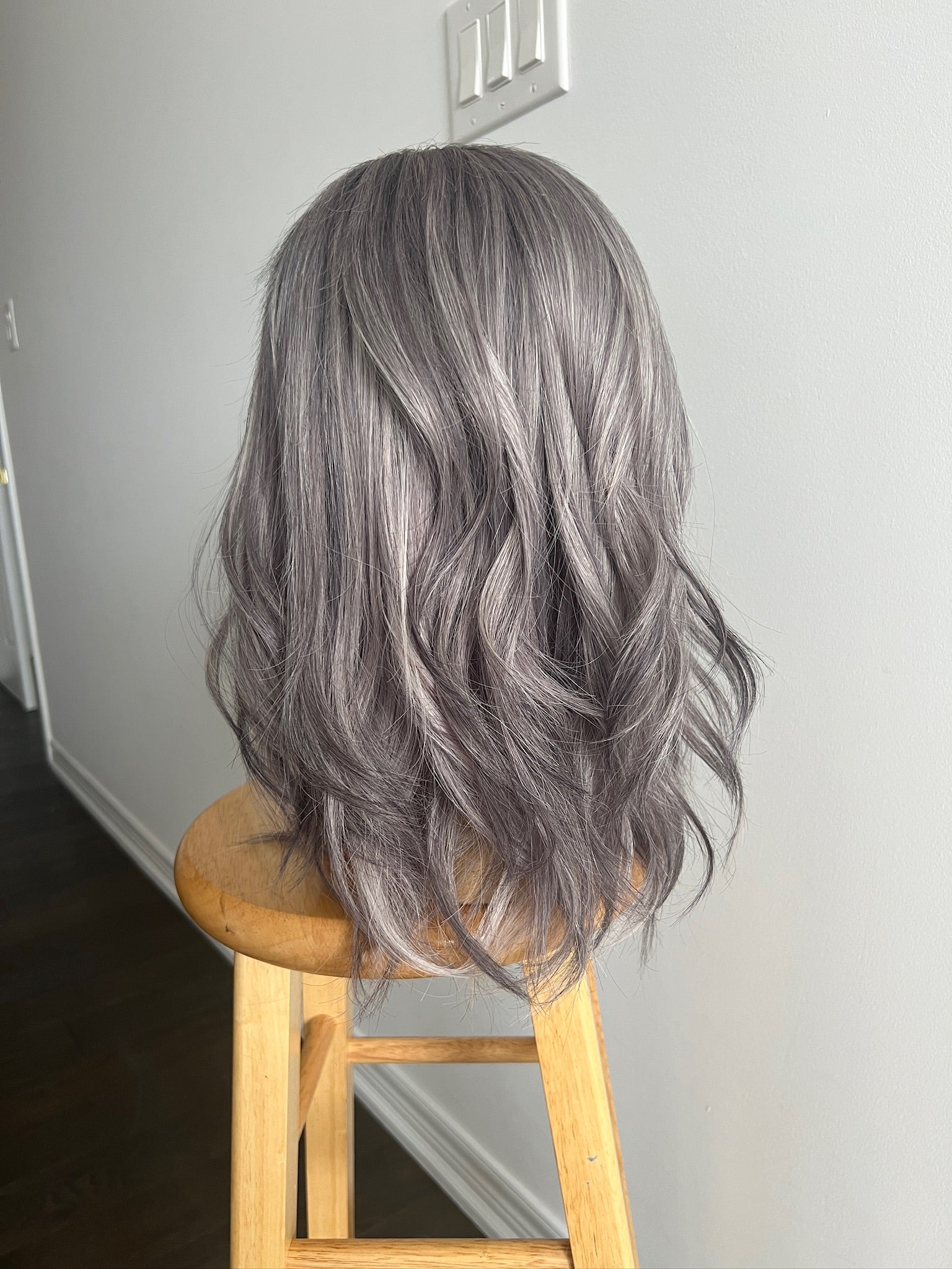 Ashen Frost | Medium Grey Salt and Pepper with White Face-framing Highlights