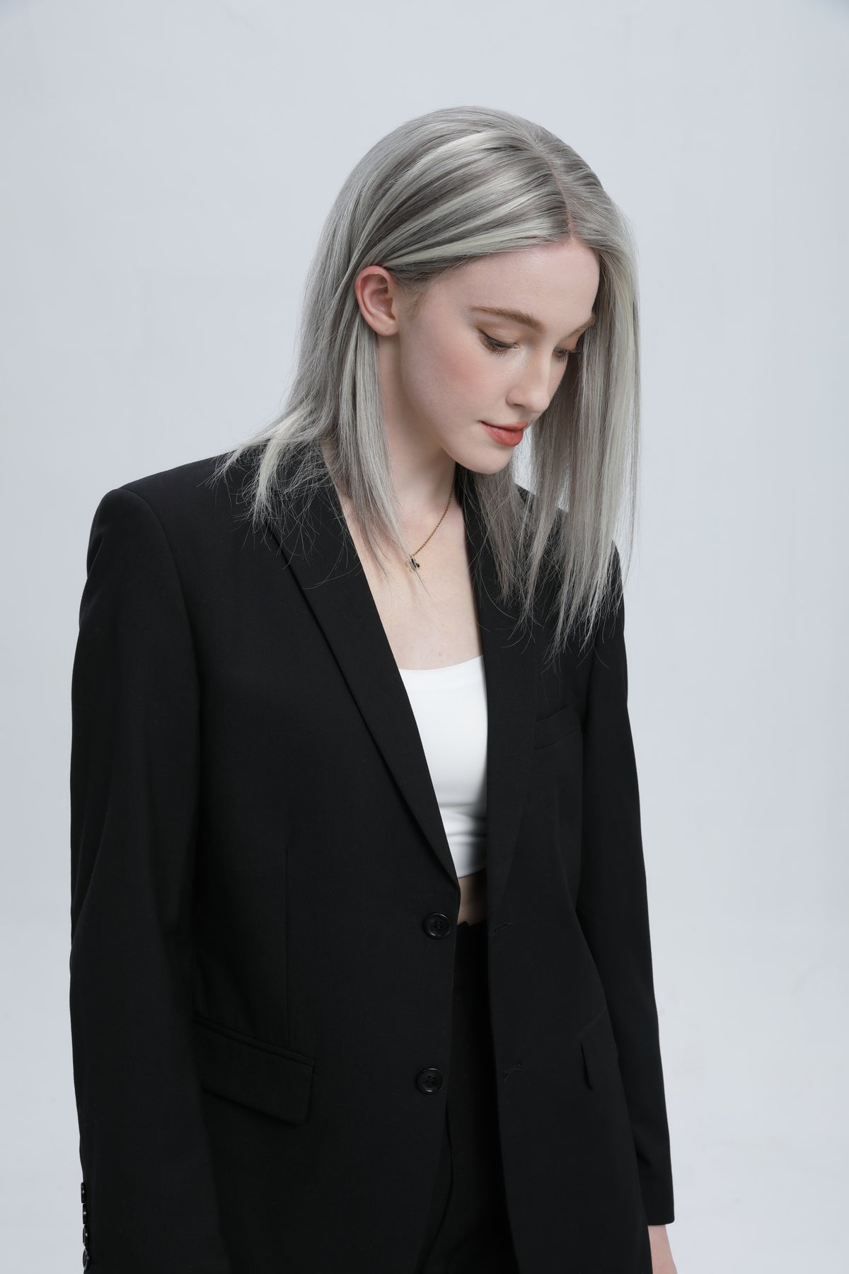 Ashen Frost | Medium Grey Salt and Pepper with White Face-framing Highlights