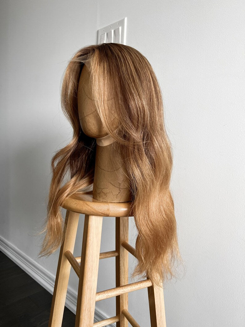 Nector | Medium to Dark Warm Tone Brown with Gold Blonde Balayage and Face-framing Highlights