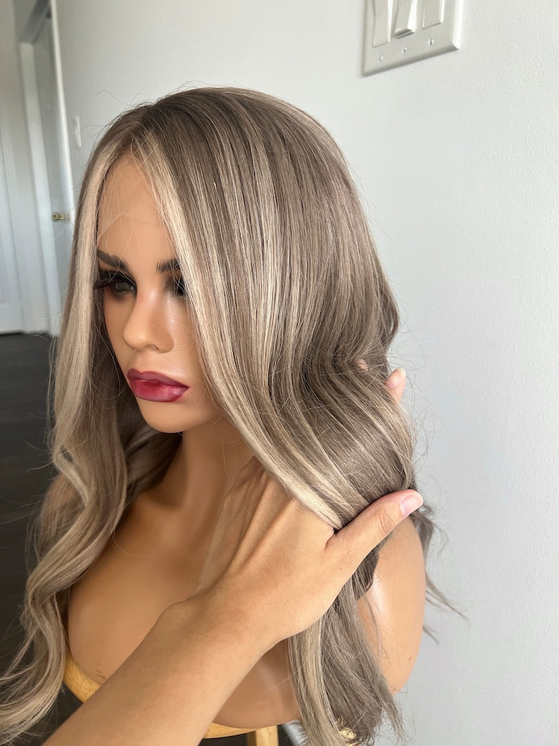 Winter Birch | Ashy Tone Dark with Pale Blonde Balayage and Face-framing Highlights