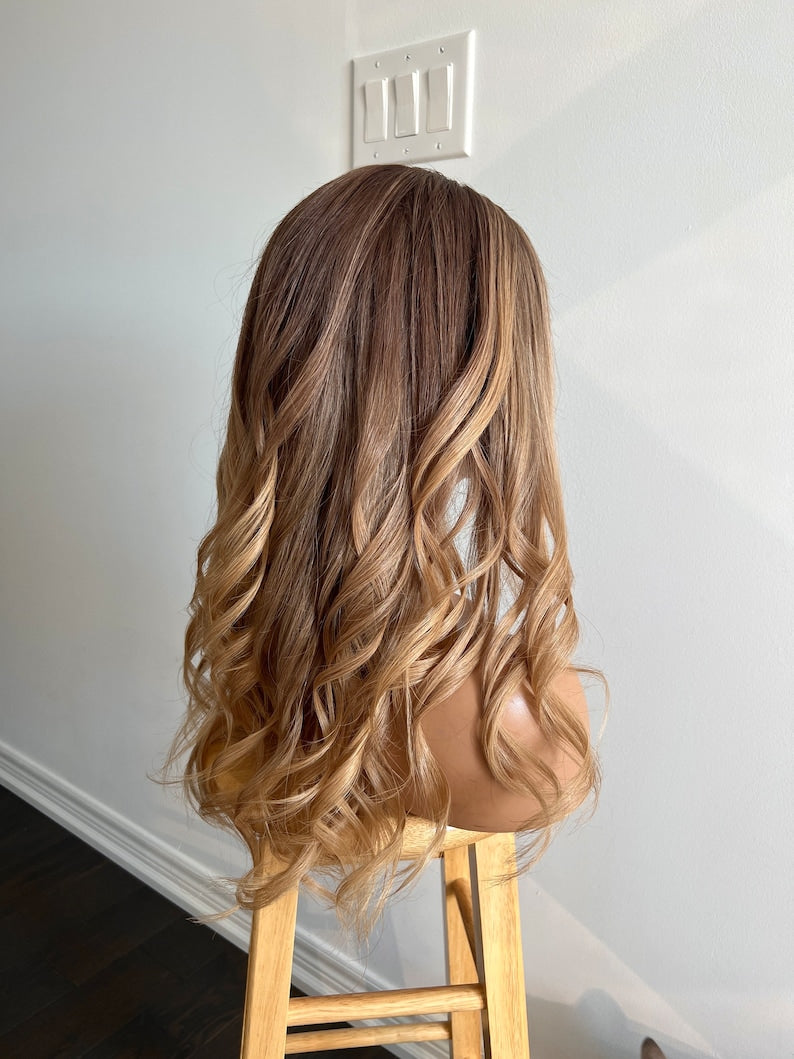 Nector | Medium to Dark Warm Tone Brown with Gold Blonde Balayage and Face-framing Highlights
