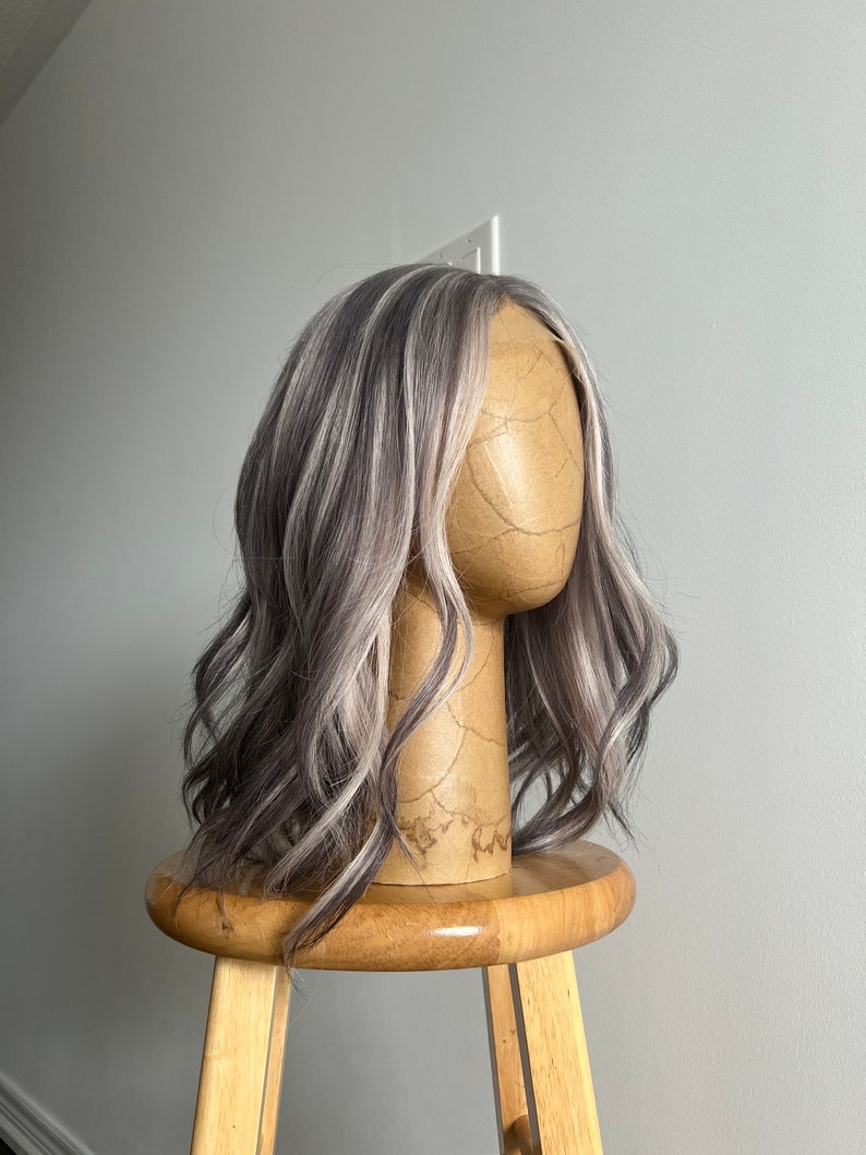 Ashen Frost | Medium Grey Salt and Pepper with White Face-framing Highlights