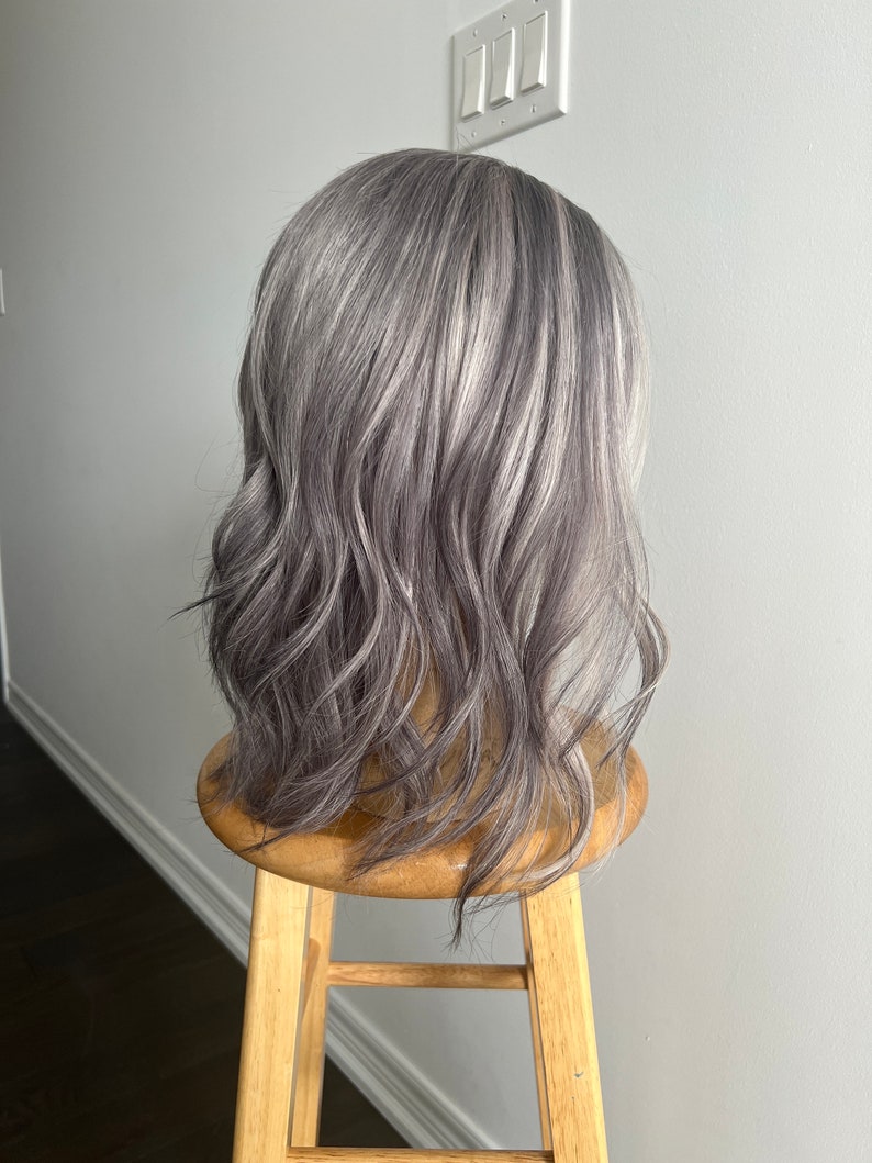 Ashen Frost | Medium Grey Salt and Pepper with White Face-framing Highlights