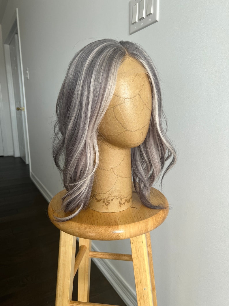 Ashen Frost | Medium Grey Salt and Pepper with White Face-framing Highlights