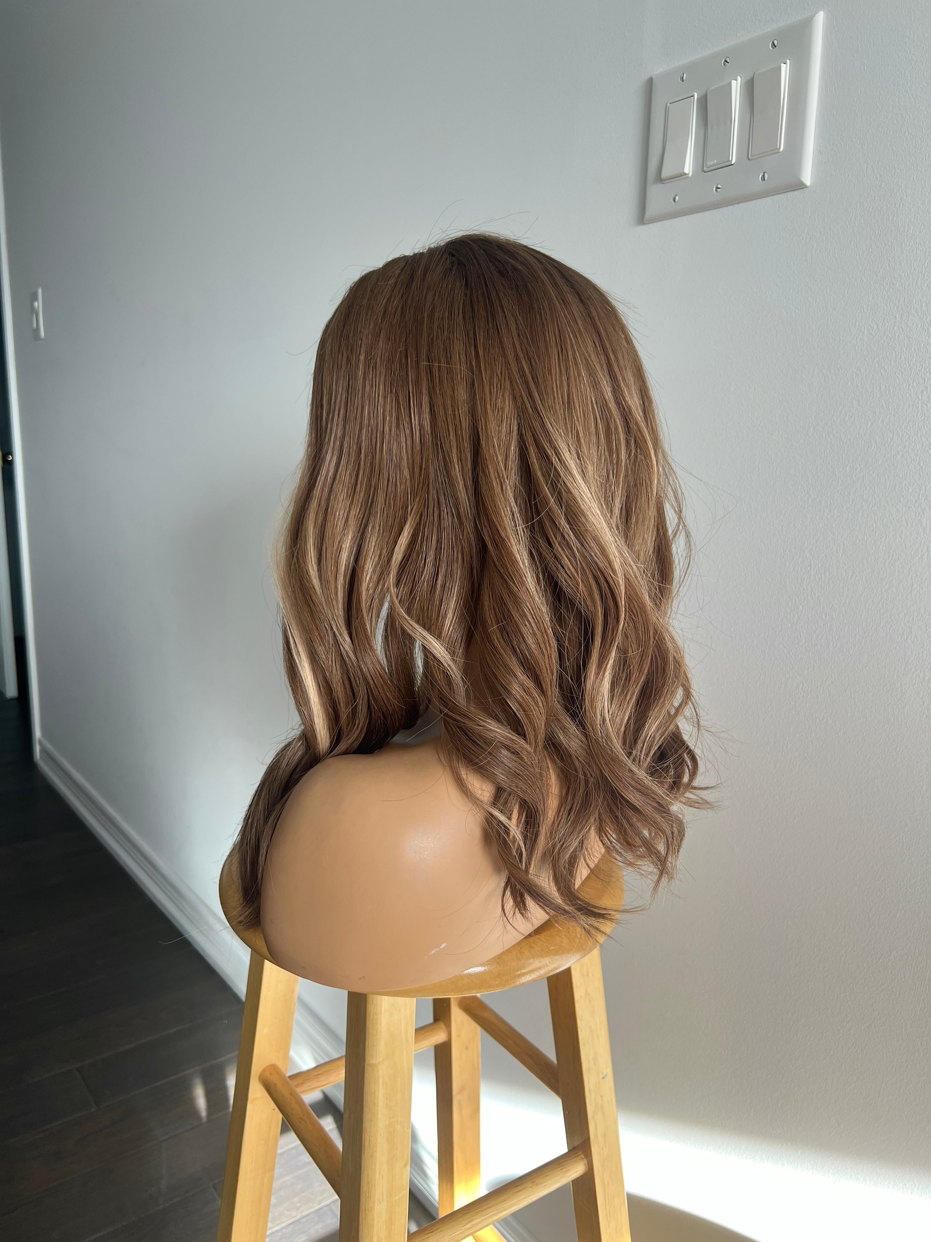 Twilight Umber | Medium to Light Beige Brown with Pale Blonde Balayage with Face-framing Highlights