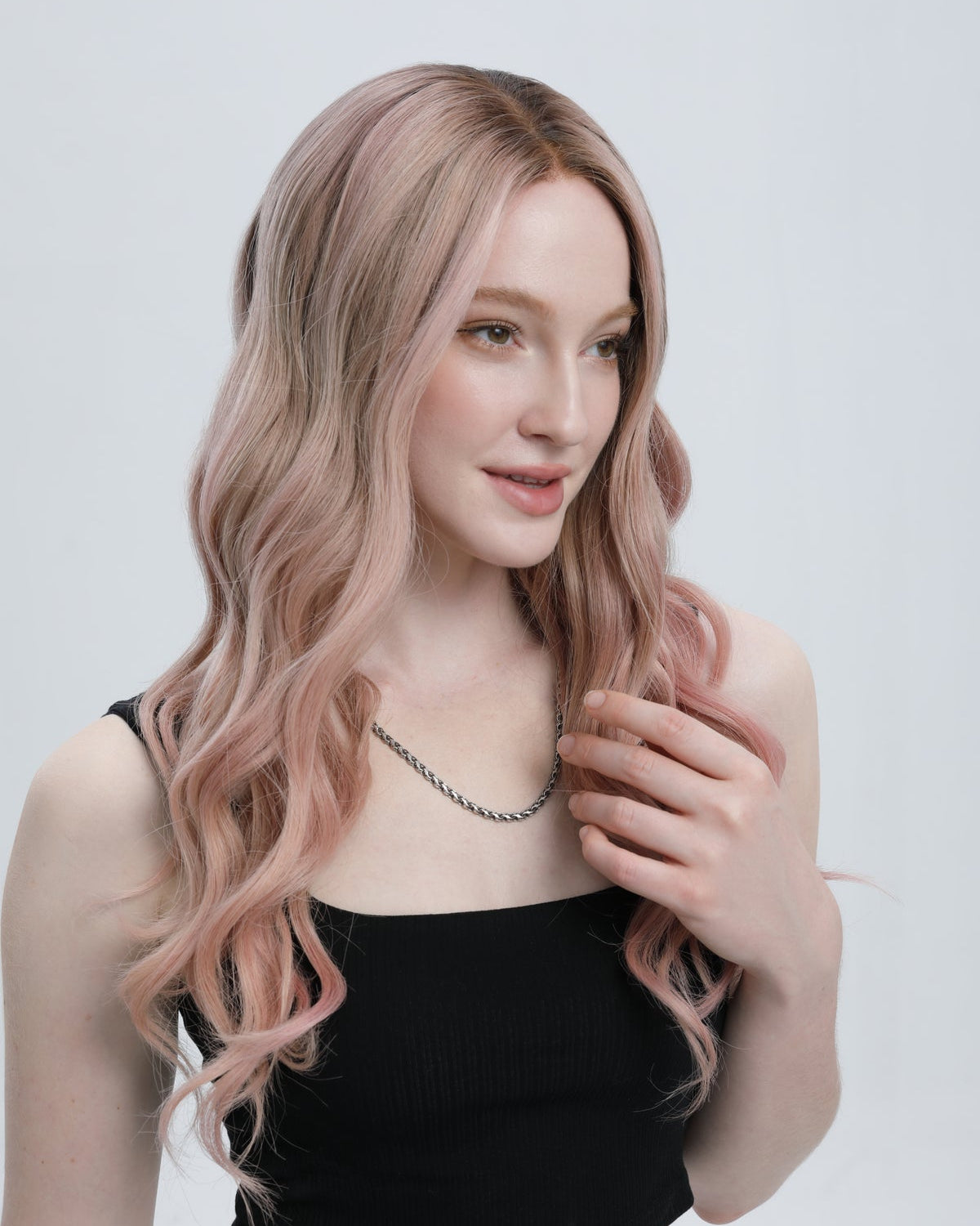 Syren | Smoky Pink with Pinksh Dark Blonde Balayage and Dark Brown Roots