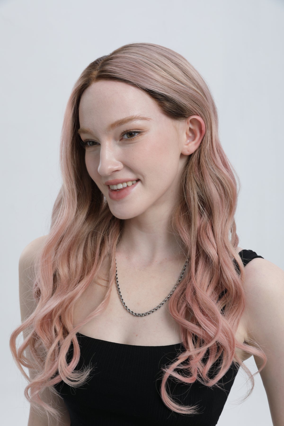 Syren | Smoky Pink with Pinksh Dark Blonde Balayage and Dark Brown Roots