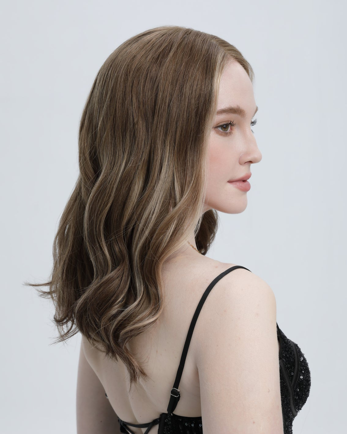 Twilight Umber | Medium to Light Beige Brown with Pale Blonde Balayage with Face-framing Highlights