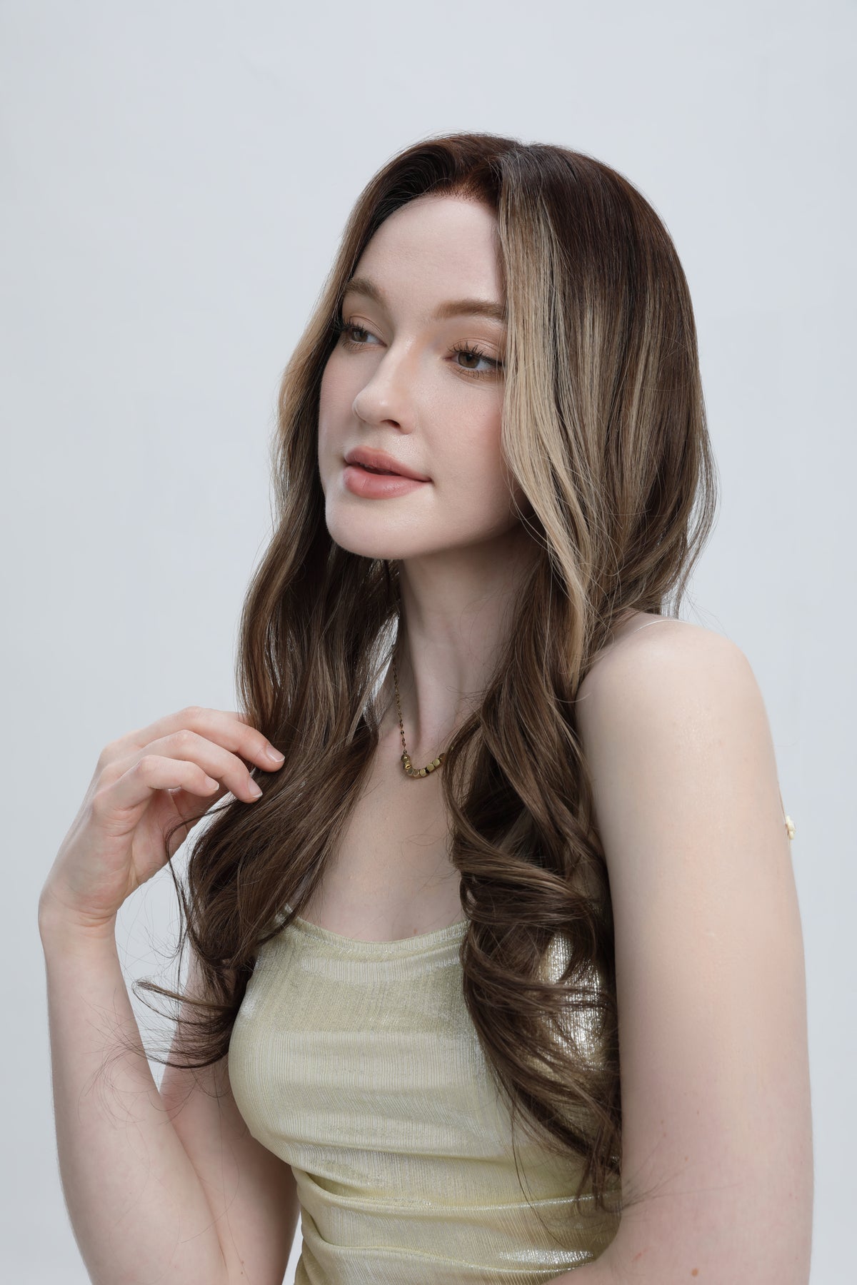 Cindered Mocha | Dark Brown With Light Beige Brown Balayage and Face-framing Highlights