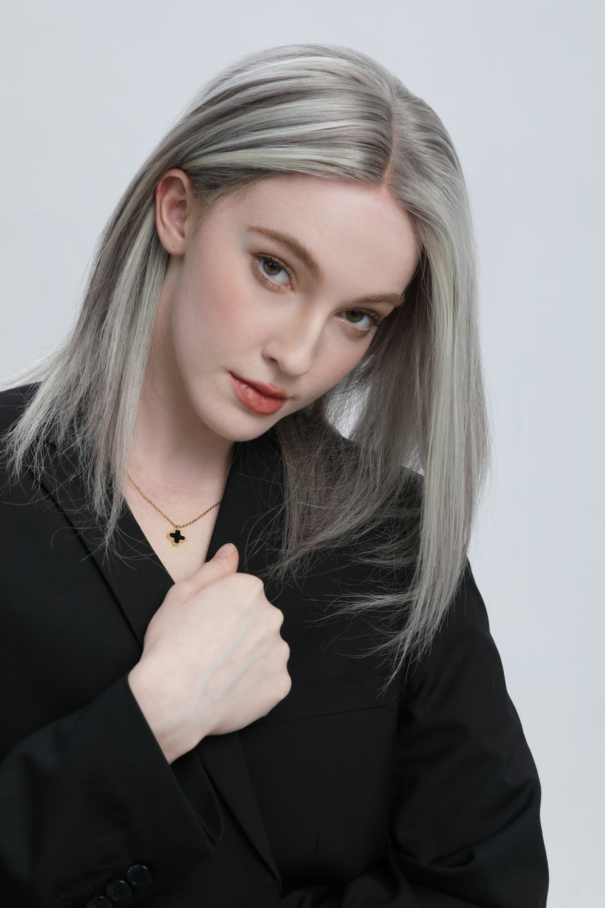 Ashen Frost | Medium Grey Salt and Pepper with White Face-framing Highlights