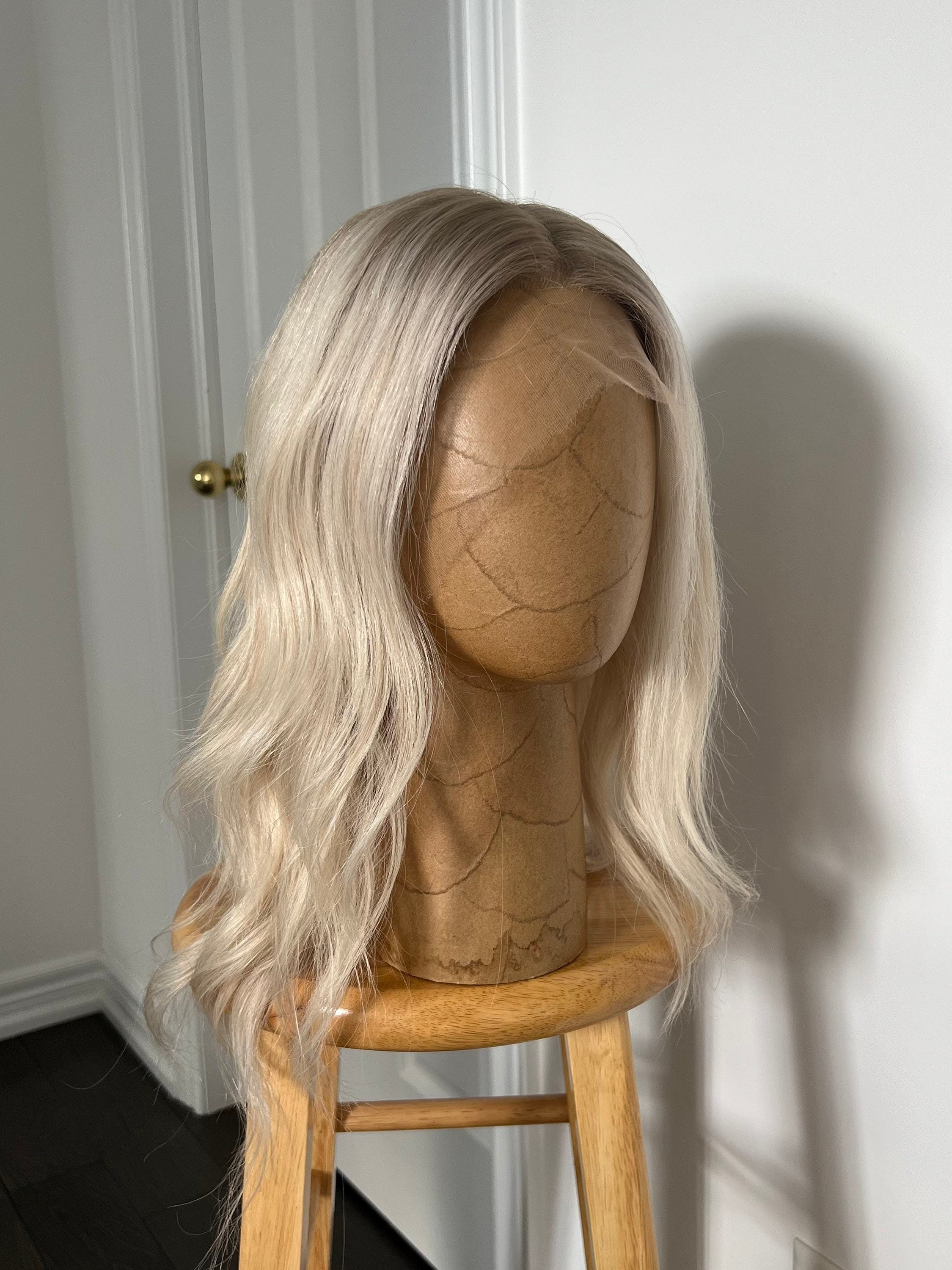 Icy Platinum Blonde with Light Ashy Blonde Shadow Roots Wig