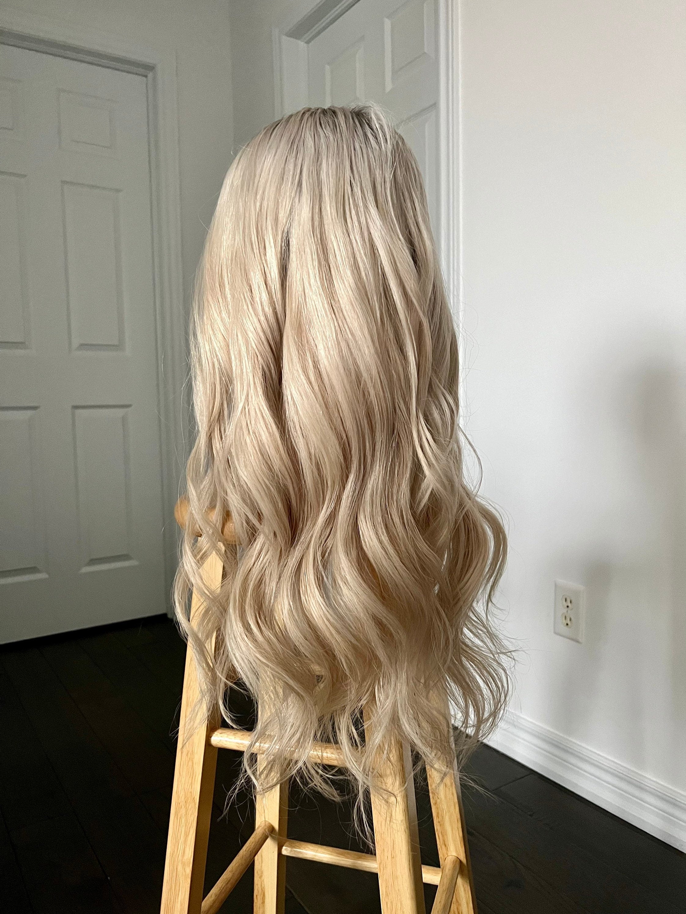 Icy Platinum Blonde with Light Ashy Blonde Shadow Roots Wig