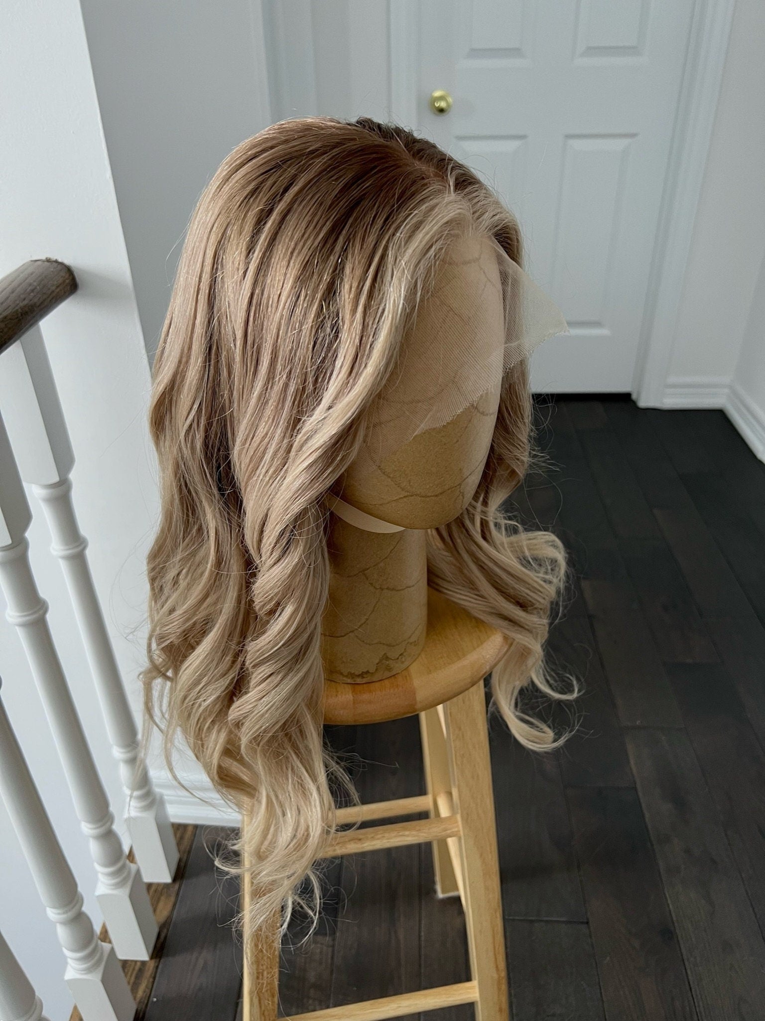 Pale Blonde with Neutral Brown Roots Balayage Wig