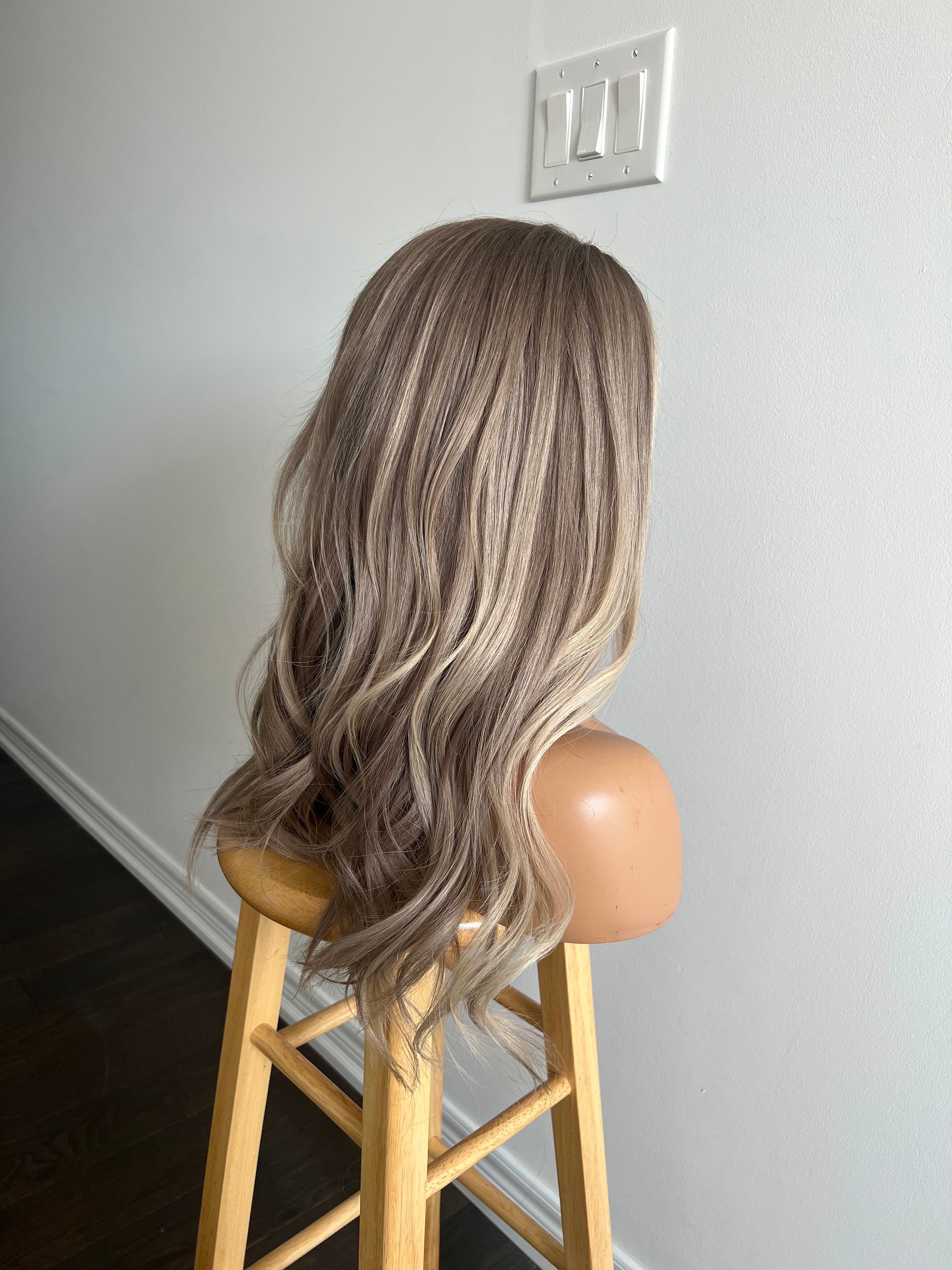 Dark Ashy Blonde with Platinum Babylights and Moneypiece Balayage Wig