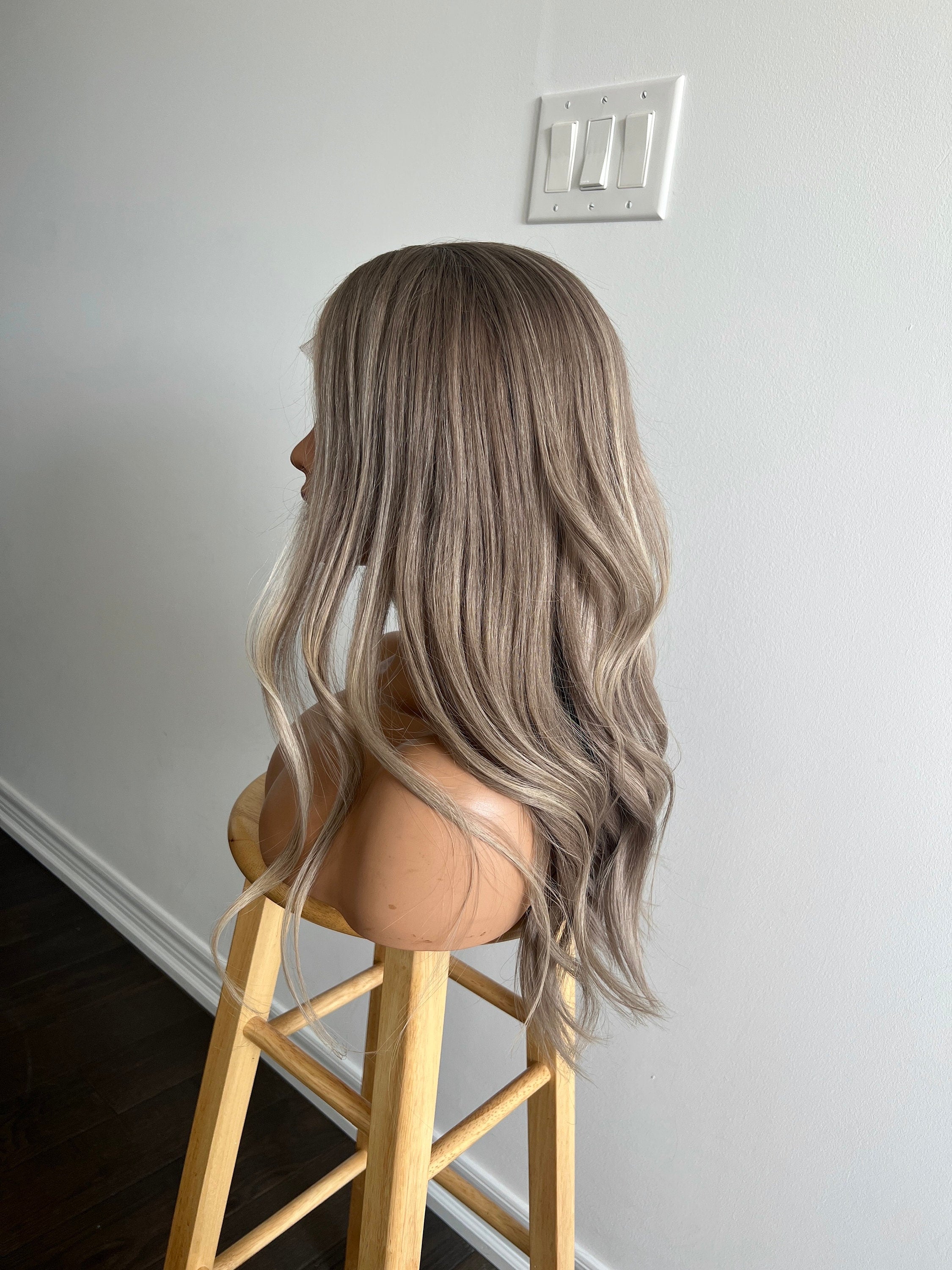 Dark Ashy Blonde with Platinum Babylights and Moneypiece Balayage Wig